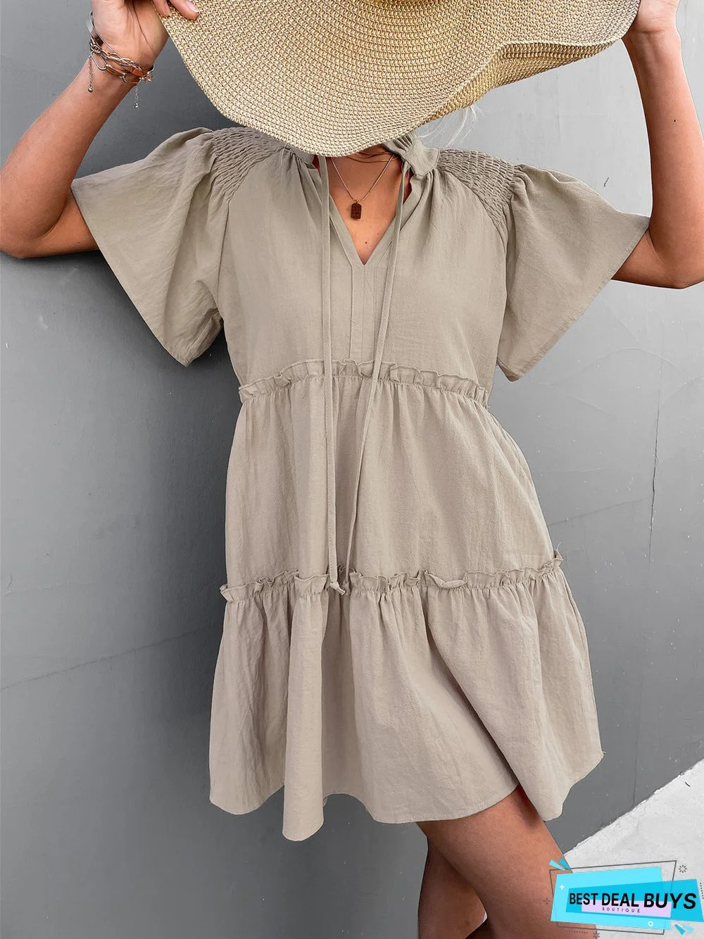 Frilly Strappy V-Neck Lace Dress A-Line Skirt