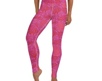 Pornhint High Leggings Coral Pink - Surf Leggings - Soft Leggings - Scuba Diving - Sun Protection Leggings 50 UPF - Dive Skin - High Waist Leggings