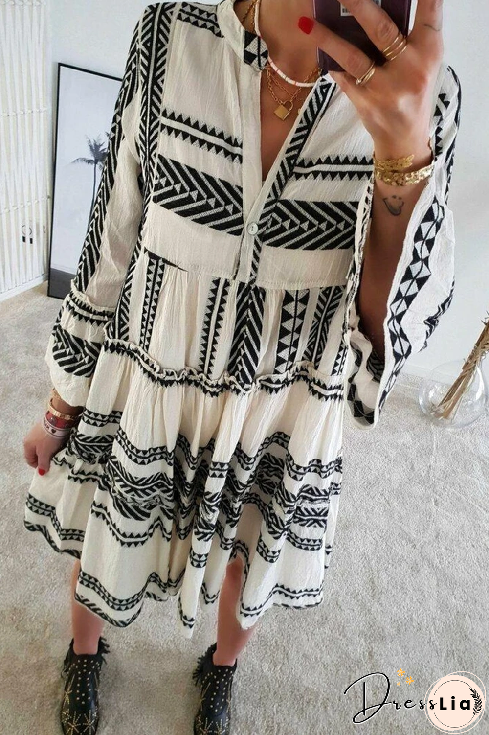 KarliDress Geometric Printed V-neck Mini Dress P12557