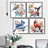 (US Only)4pcs Full Embroidery Cotton Thread 18CT Printed Flower Bird Cross Stitch 20x20cm