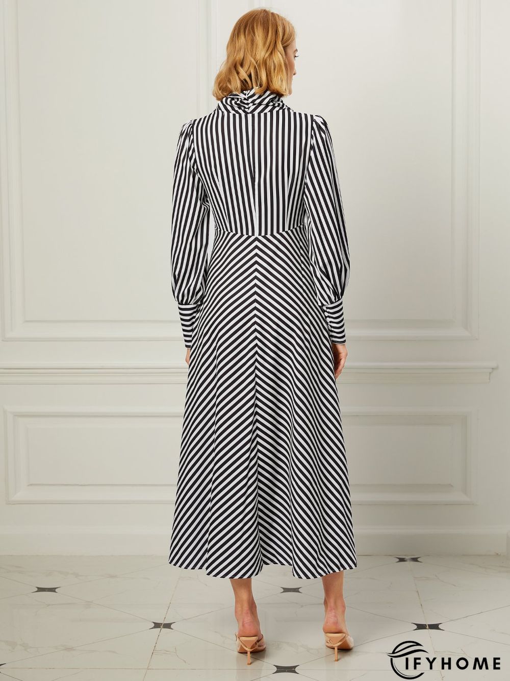 Fall A-Line Long Sleeve Stand Collar Lady Evening Dresses | IFYHOME