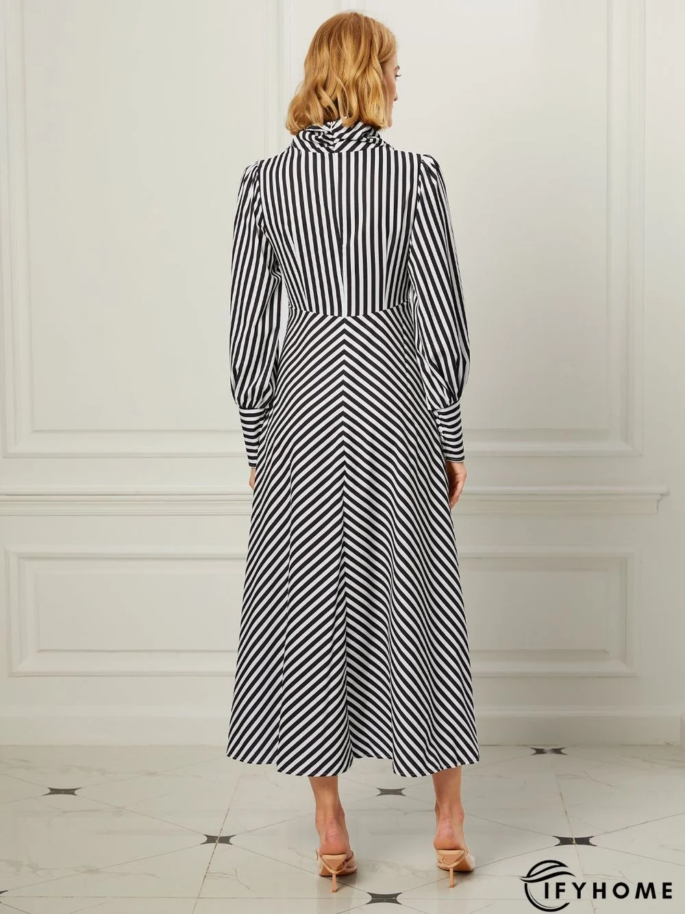 Fall A-Line Long Sleeve Stand Collar Lady Evening Dresses | IFYHOME