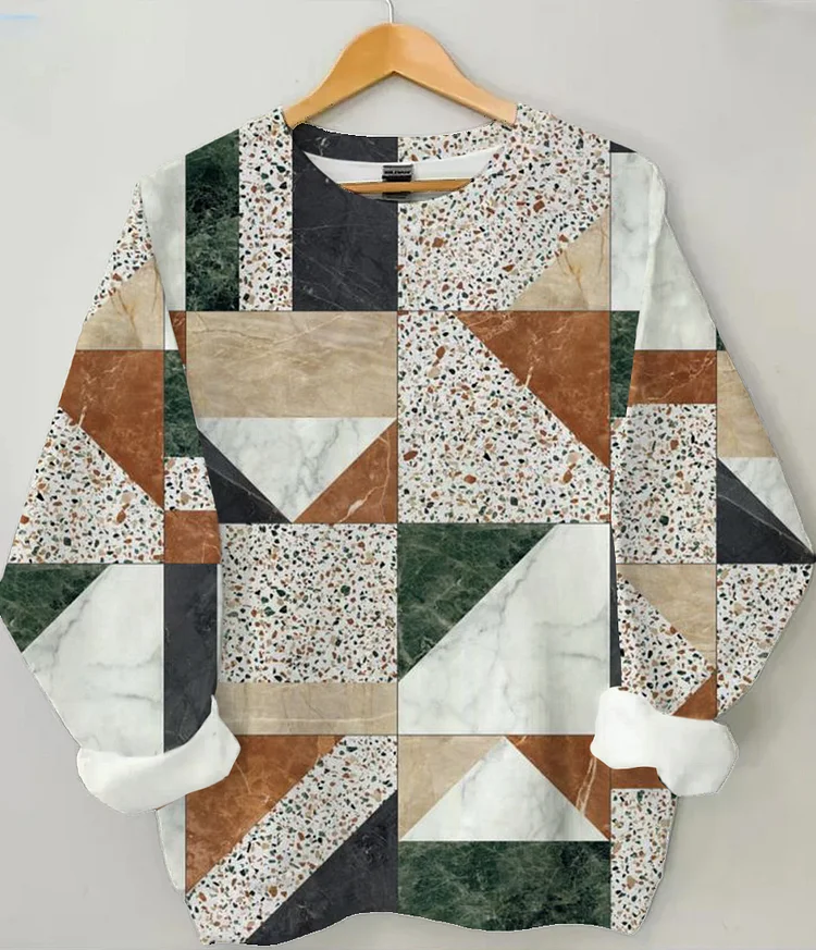 Women's Floor Tiles Color Block Geometric Splicing Art Print Casual Sweatshirt