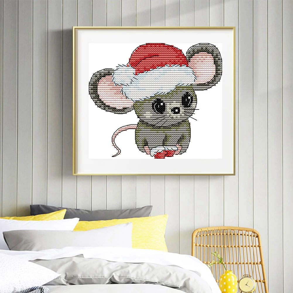 14CT Partial Printed Cross Stitch - Christmas Mouse(16*15cm)