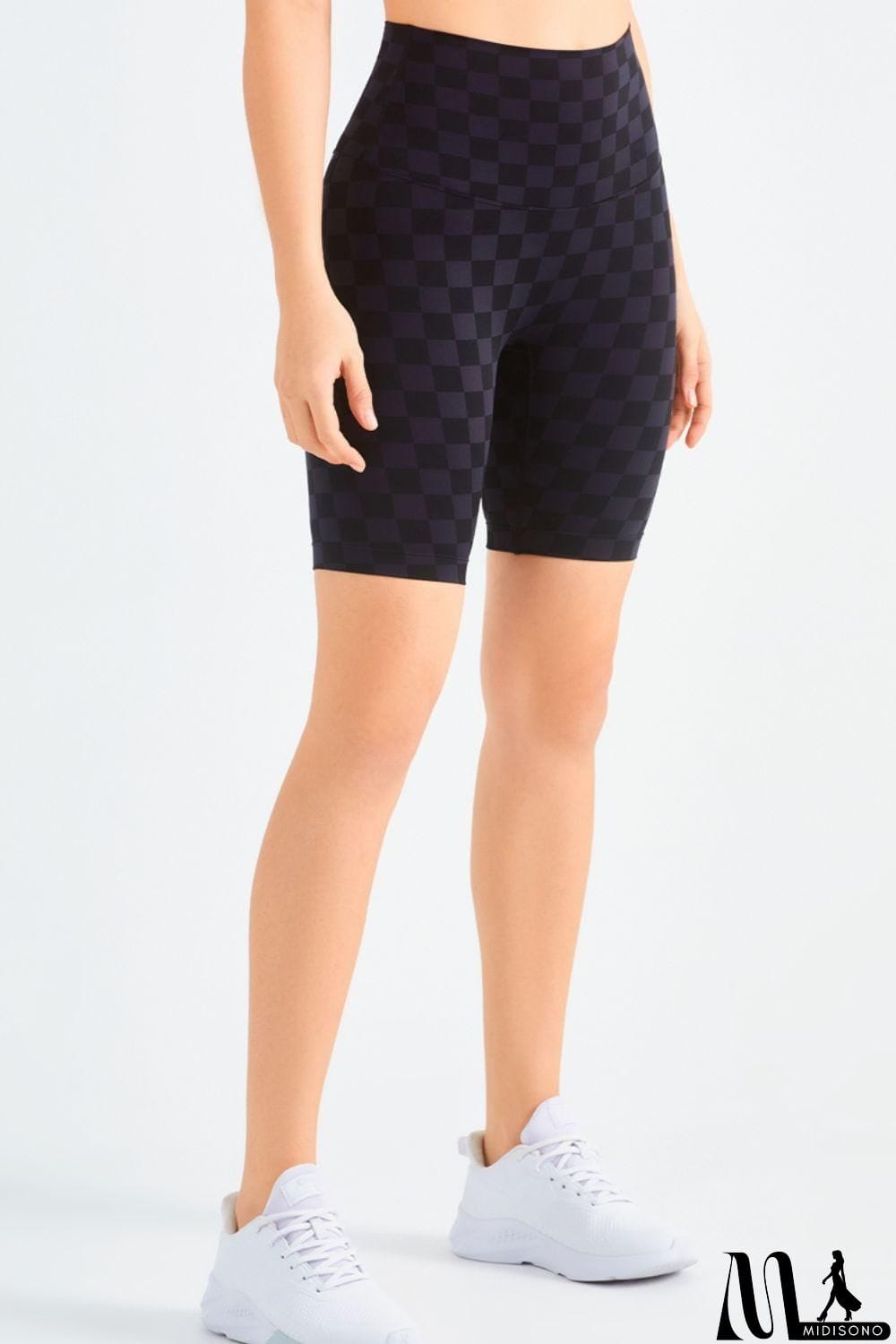 MidiSono - Checkered Wide Waistband Biker Shorts