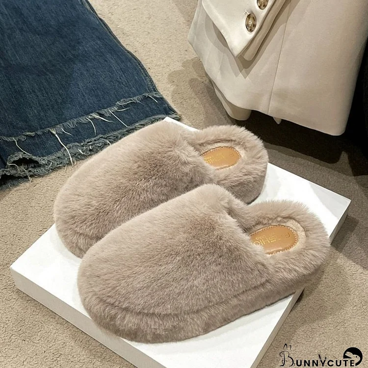 Fuzzy Round Toe Flat Slippers