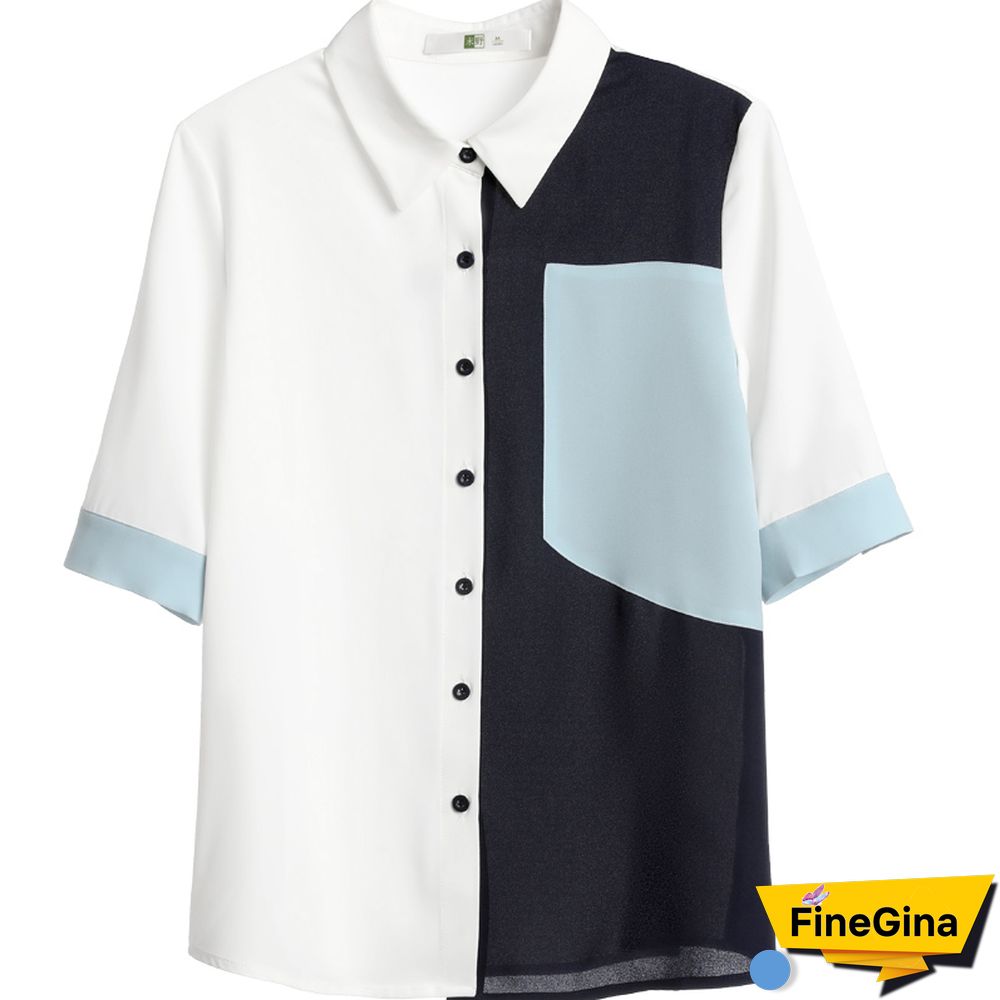 Vintage Pocket Colorblock Blouse Workwear