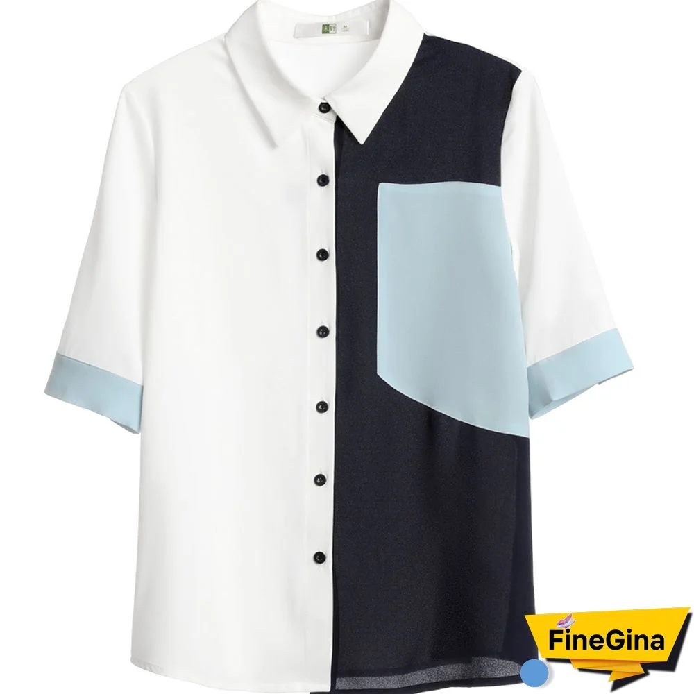 Vintage Pocket Colorblock Blouse Workwear