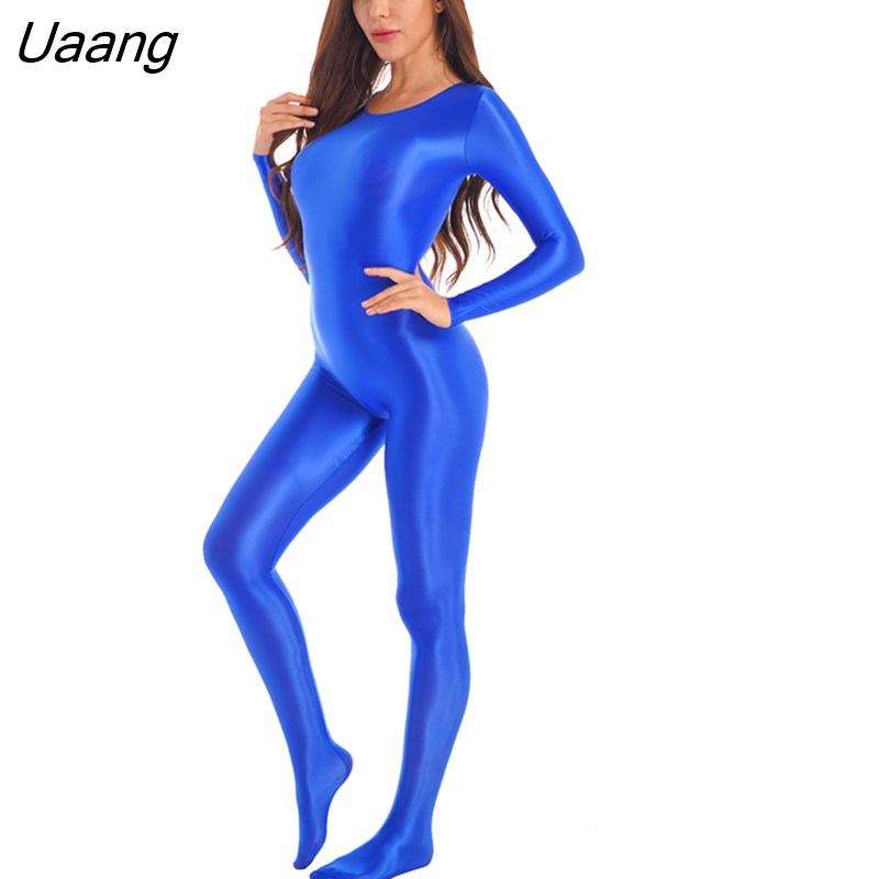 Uaang Womens Glossy Smooth Full Body Leotard Bodysuit Jumpsuit Solid ...