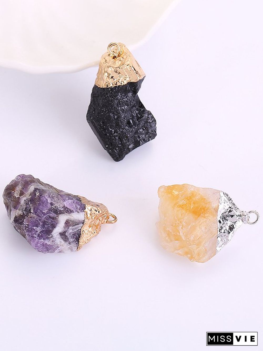 Natural Crystal Inlaid Gold Vintage Pendant DIY Jewelry Necklace Accessories