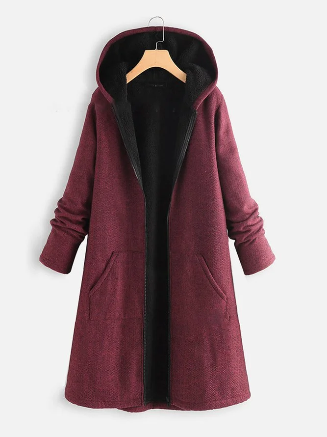 Women's Mid Length Long Coat with Hoode Long Sleeve Casual Coat Women Outerwear