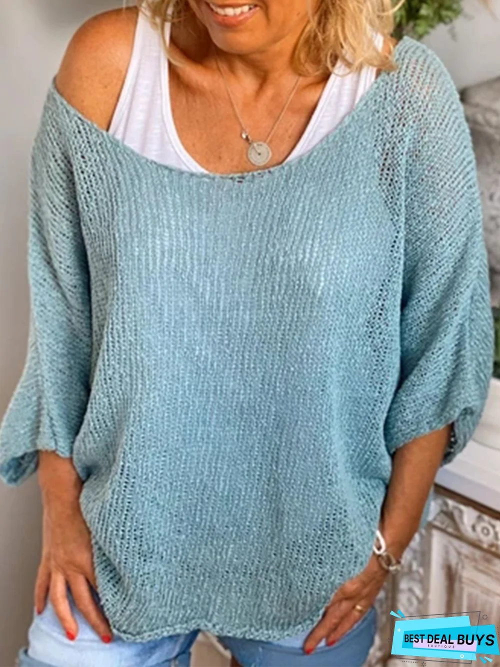 Casual Plus Size 3/4 Sleeve Knitting Shirt Tunic Top