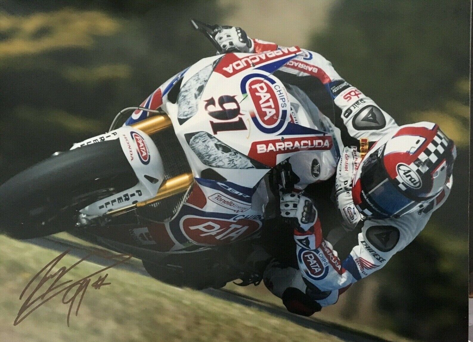 LEON HASLAM - BRITISH MOTOR BIKE RAOAD RACER - EXTRA LARGE SIGNED Photo Poster painting