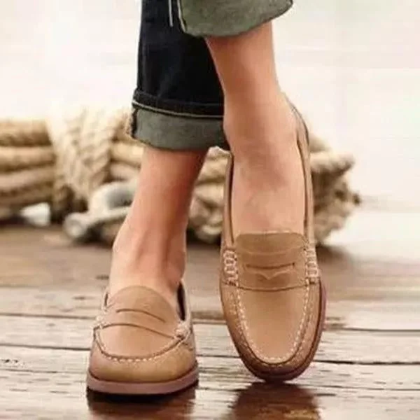 Women Vintage Slip On Loafers Low Heel Pu Leather Loafers