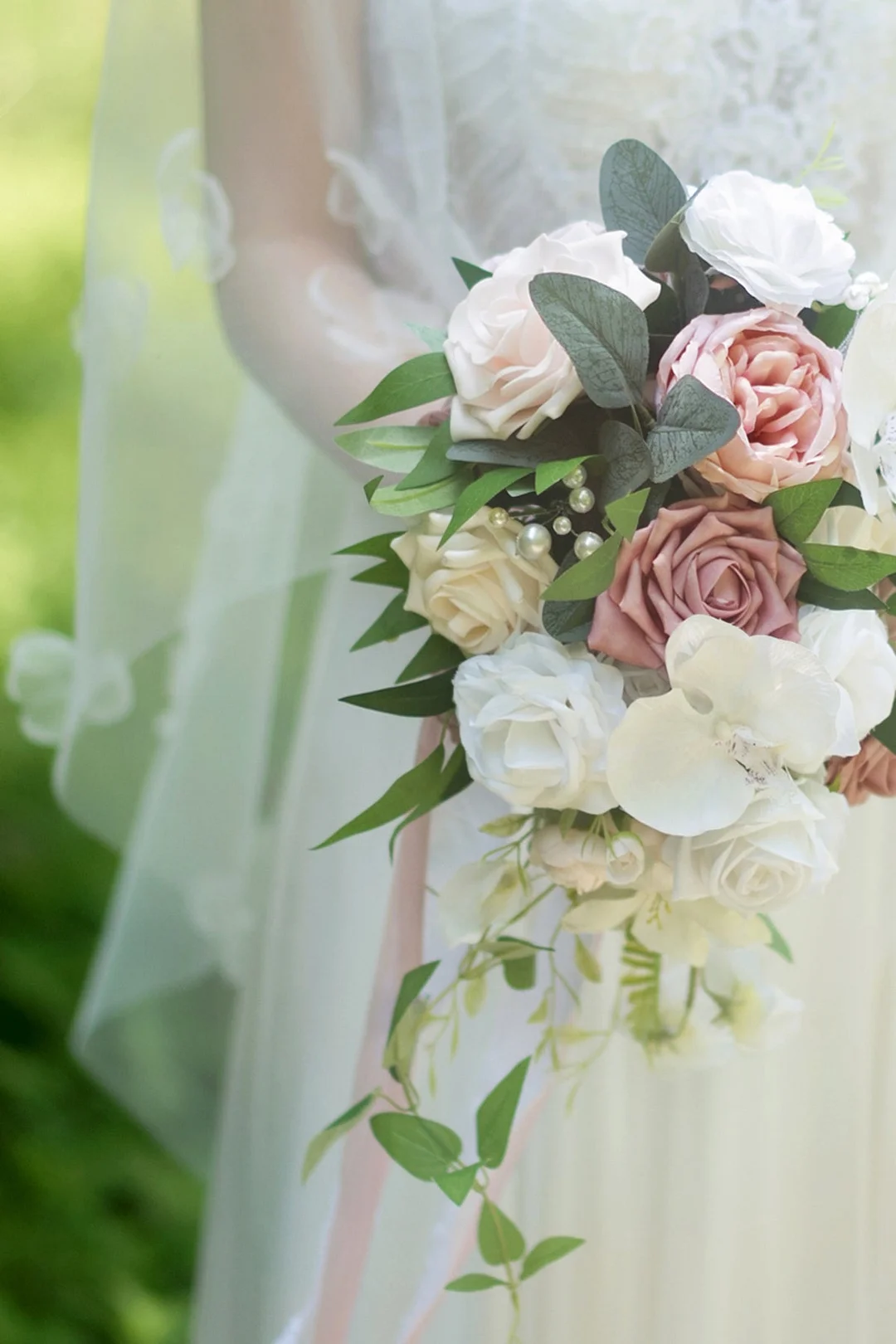 Standard Cascade Bridal Bouquet in Dusty Rose & Ivory