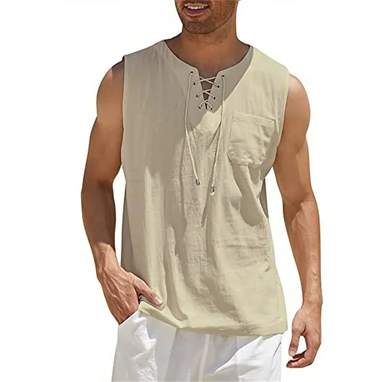 Men's Vests Shirt Fashion Cotton Linen Short Sleeve T-shirt