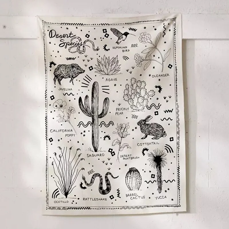 Desert Species Reference Chart Tapestry Wall Hanging Botanical Floral Tapestry Chart Diagram Illustration Wall Decoration decor