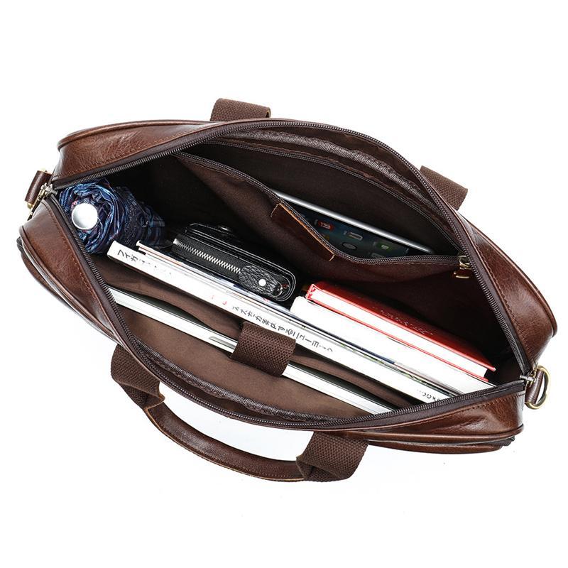 Casual Business Solid Color Handbag 15.6-Inch Computer Bag Leather Crossbody Bag