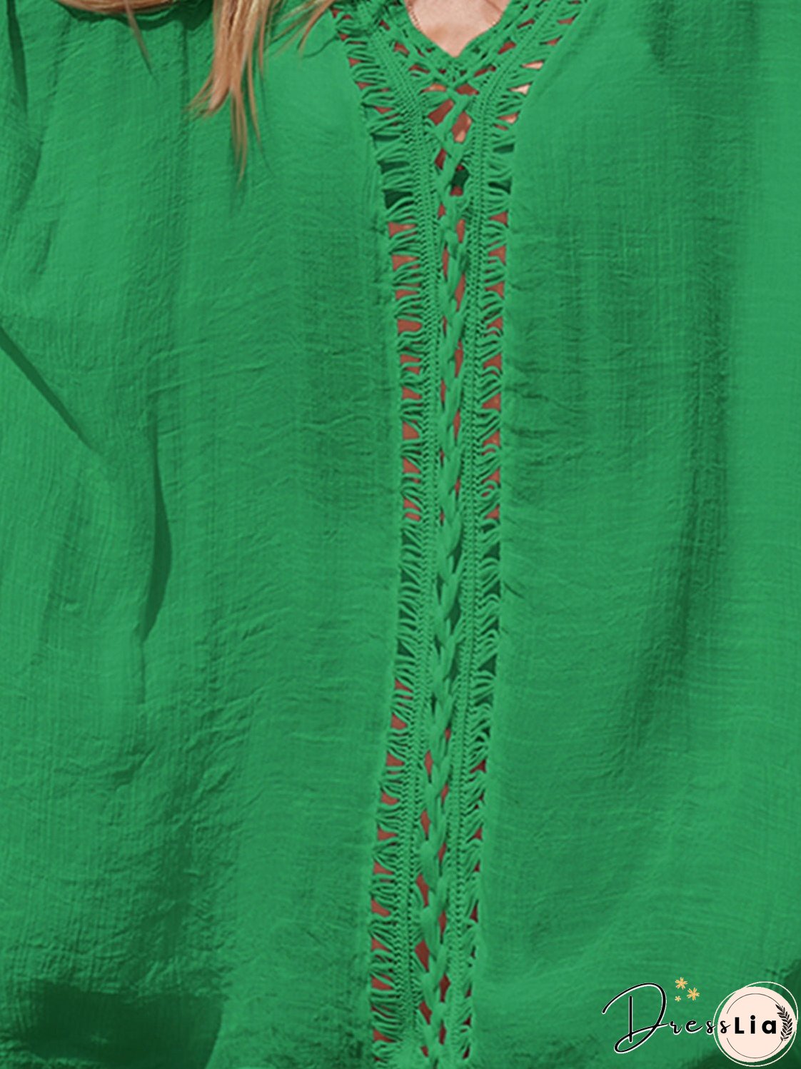 Cutout V-Neck Three-Quarter Sleeve Cover Up