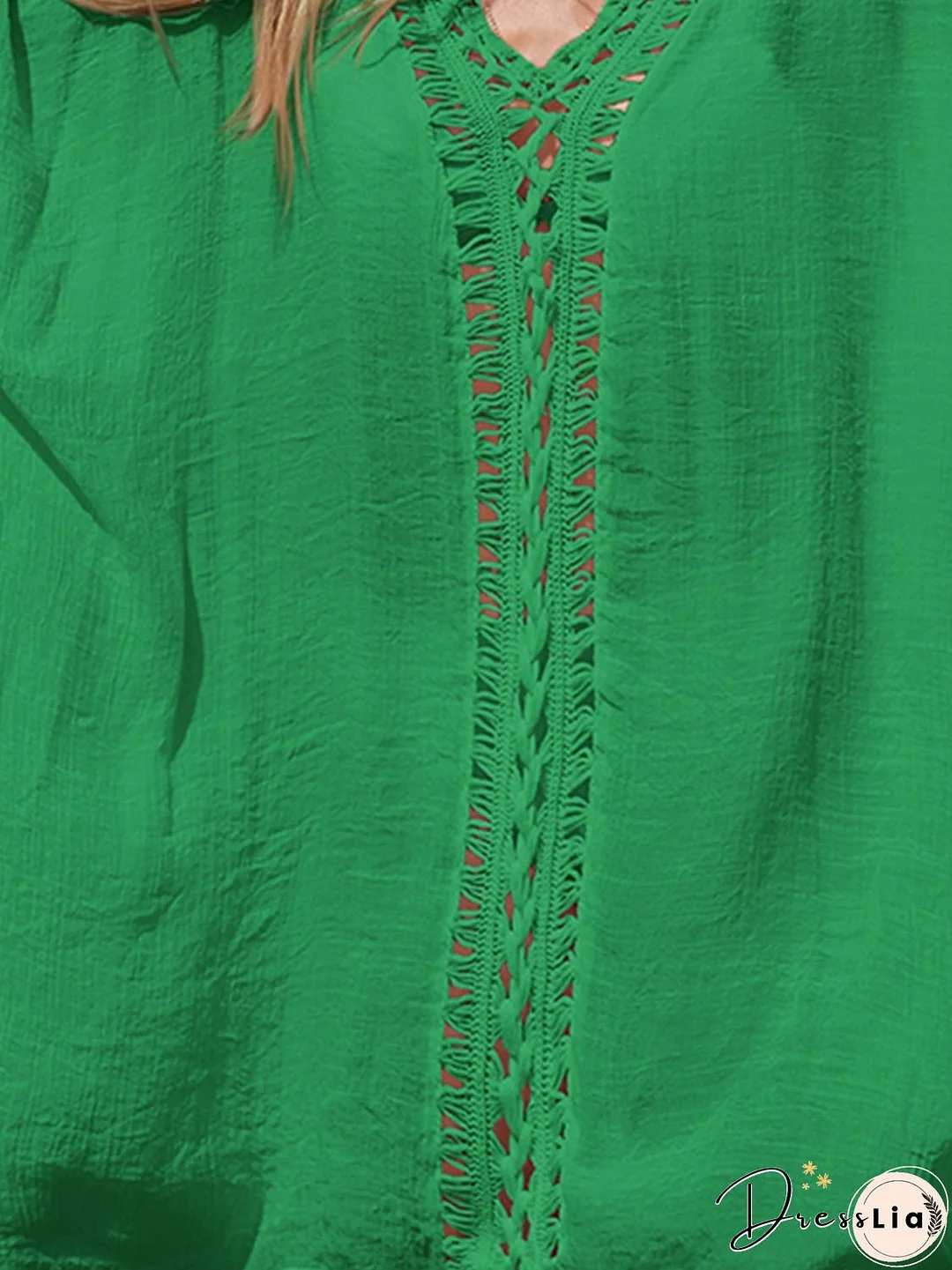 Cutout V-Neck Three-Quarter Sleeve Cover Up