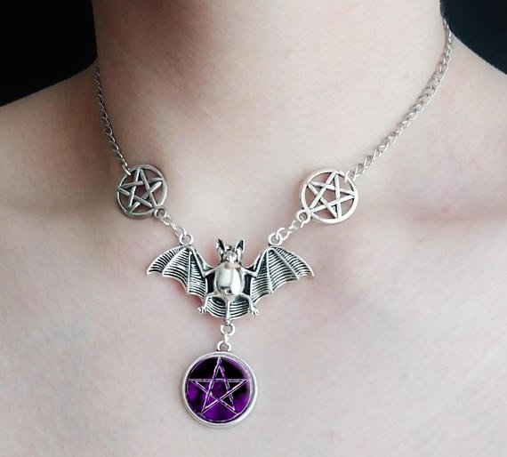 Minnieskull Pentagram Evil Bat Pendant Hip Hop Gothic Style Necklace - Minnieskull