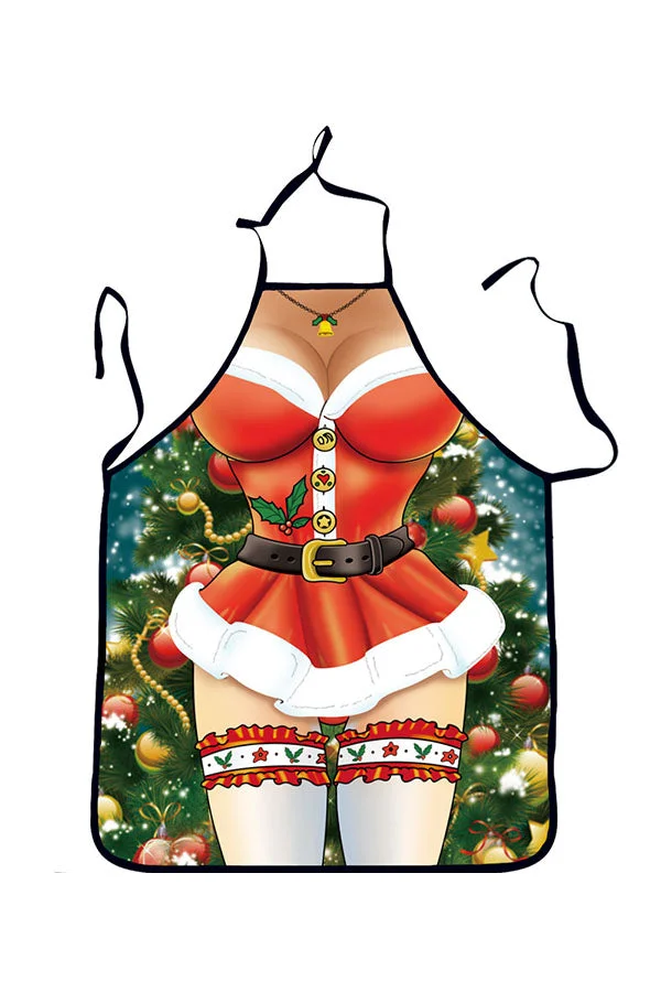 Funny Adult Party Cosplay Sexy Lingerie Print Christmas Apron Green-elleschic