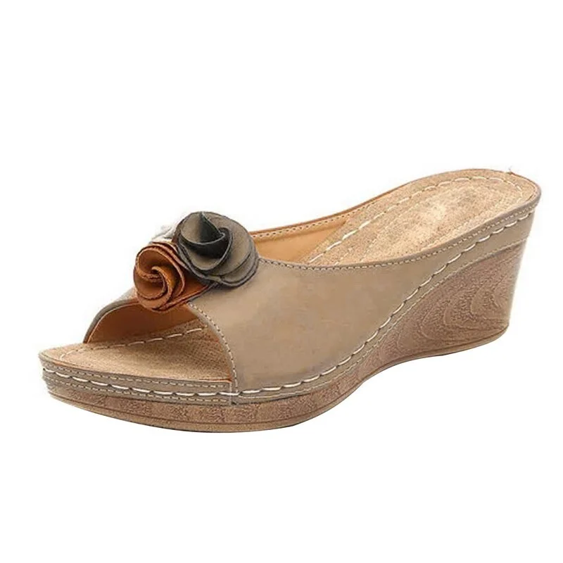 Rome Casual Sandals Women Wedges Sandals Flowers Open Toe Fish Mouth Med Summer Women Shoes Fashion 2020 High Heel Shoes