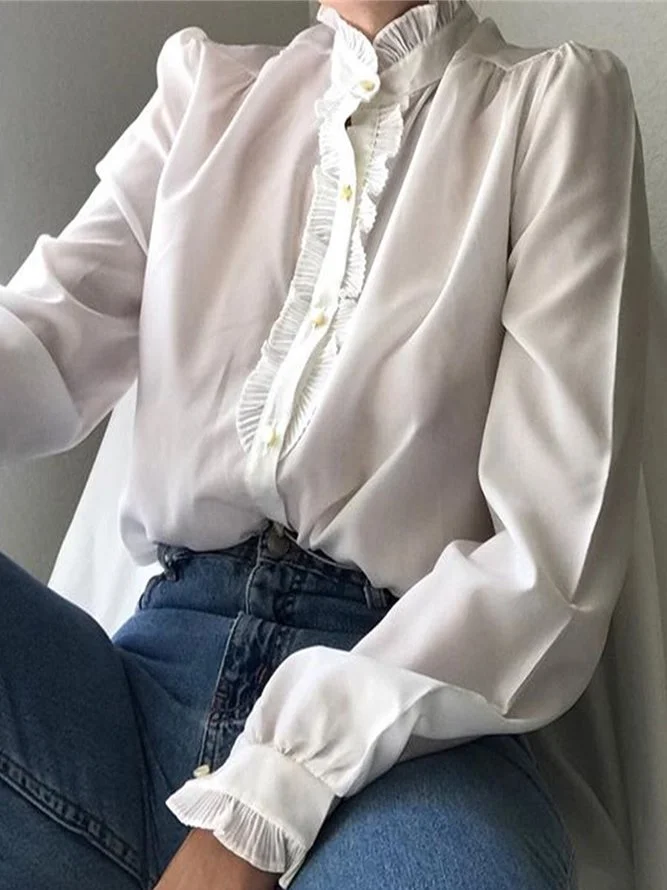 Plus Size Plain Long Sleeve Casual Shirts Tops Zaesvini