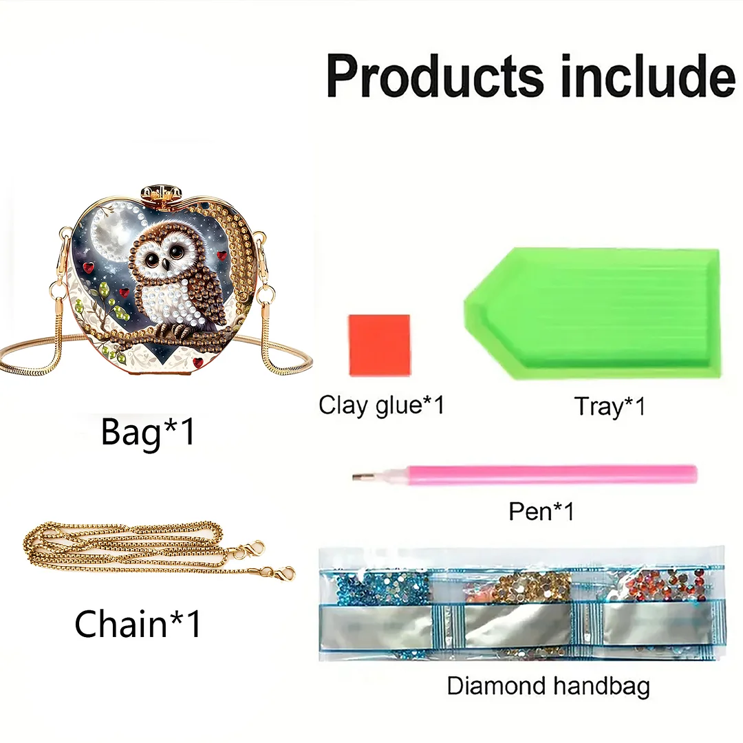 Owl DIY Acrylic Love Diamond Art Painting Card Case Wallet with Chain Small Diamond Painting Crossbody Bag for Adults Women Girls Gift