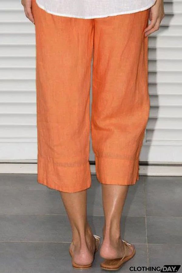 Woman Solid Plus Size Elastic Waist Solid Short Pants