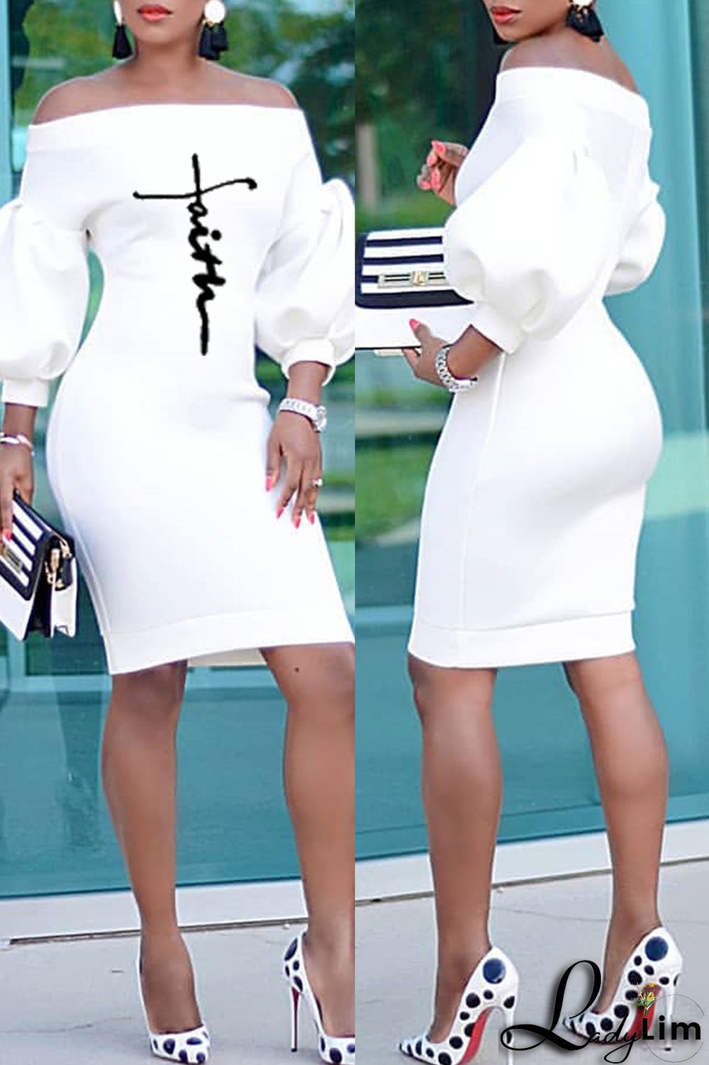 Burgundy Fashion Casual Print Basic Off the Shoulder Long Sleeve Dresses