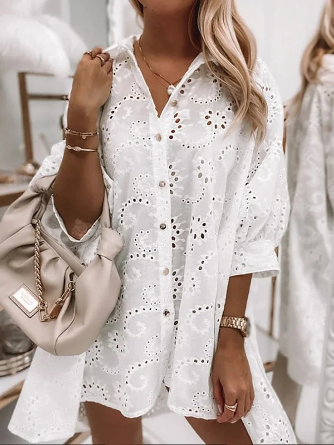 Women's Casual Lace Shirt Dress