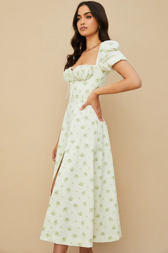 Boho Floral Ruffled Midi Dress