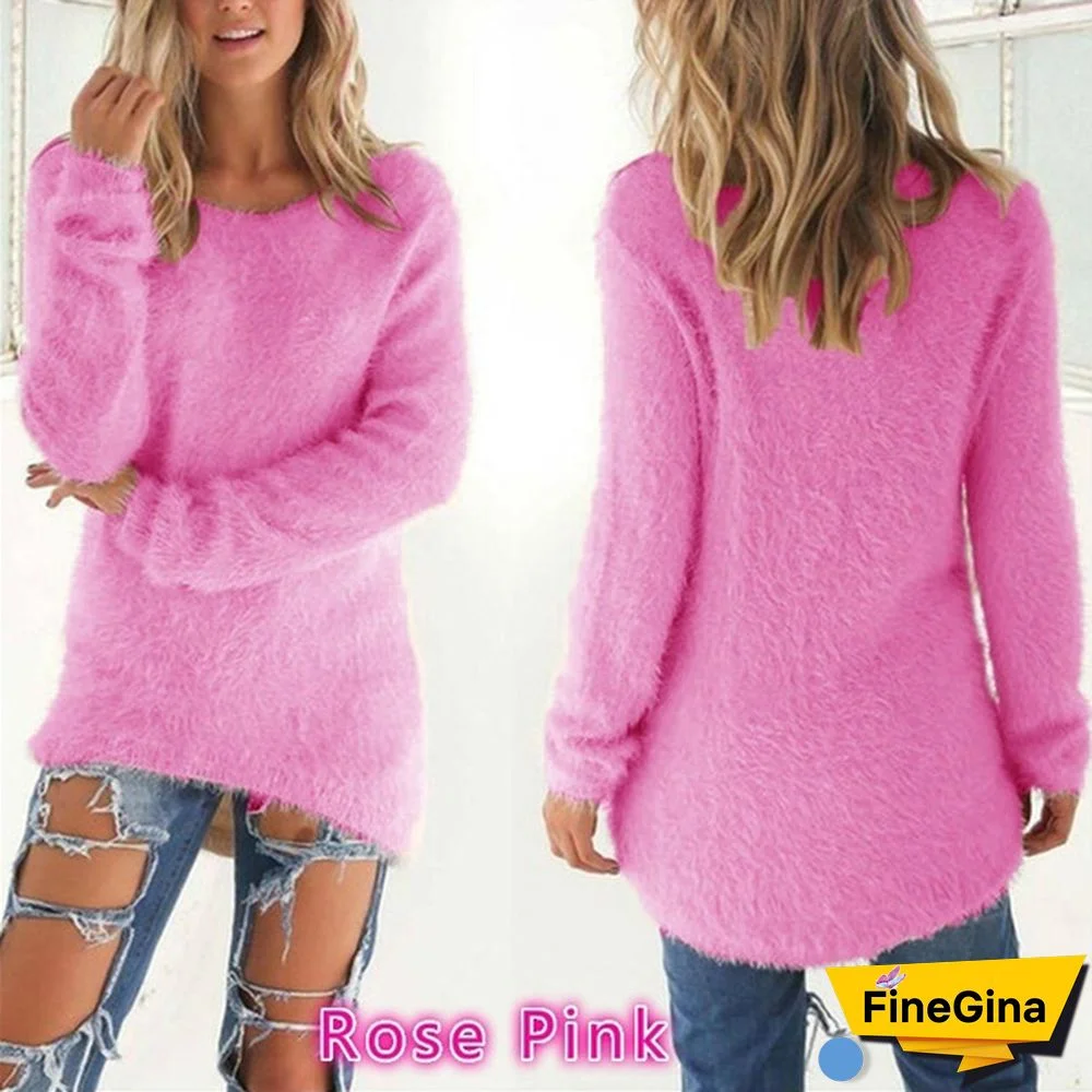 New Autumn and Winter Solid Color Warm Pullover Tops Women Long Sleeve Knitted Sweaters Plus Size