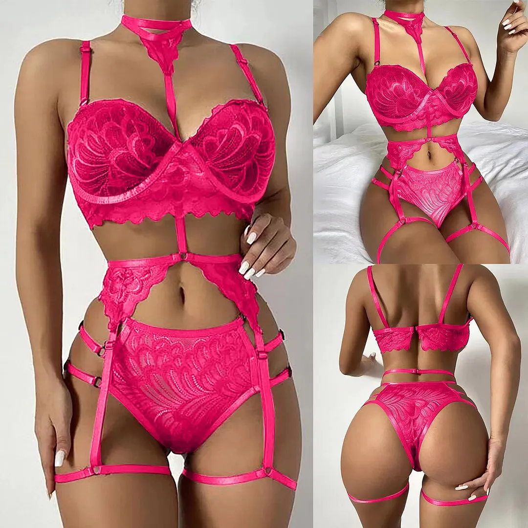 Churchf Sex Lingerie Sexy Garter Neck Lace Three-Point Underwear Set Temptation Direct Selling