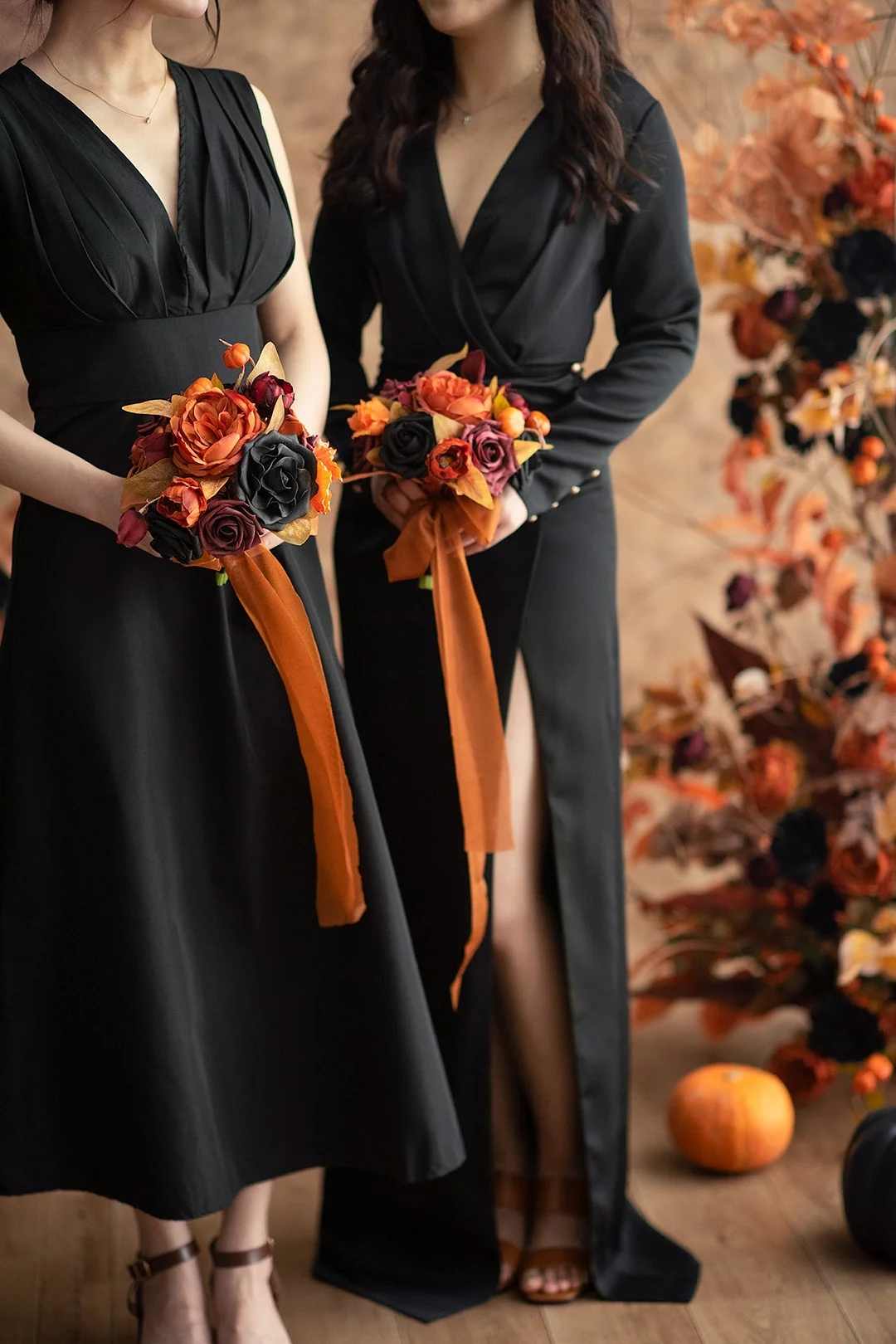 DIY Bridesmaid Bouquet Package in Black & Pumpkin Orange