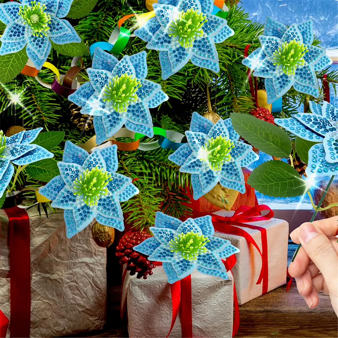 8Pcs 3D Blue Artificial Flowers DIY Desktop Diamond Art Kit for Adult Home Decor