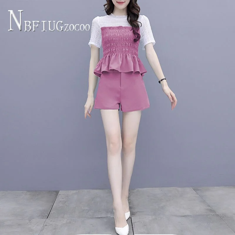 2020 Summer Temperament Women Sets Plus Size Ruffles Blouse And Cute Shorts Female Sets