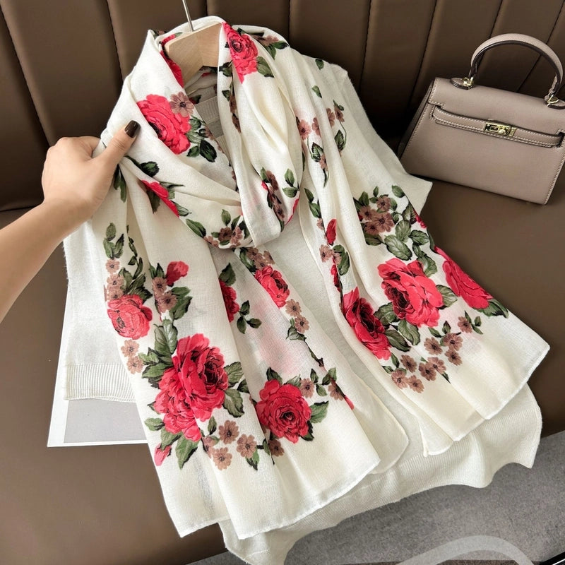 Women’s Casual Elegant Vacation Snowflake Cotton Polyester Printing Dyeing Scarf Shawl