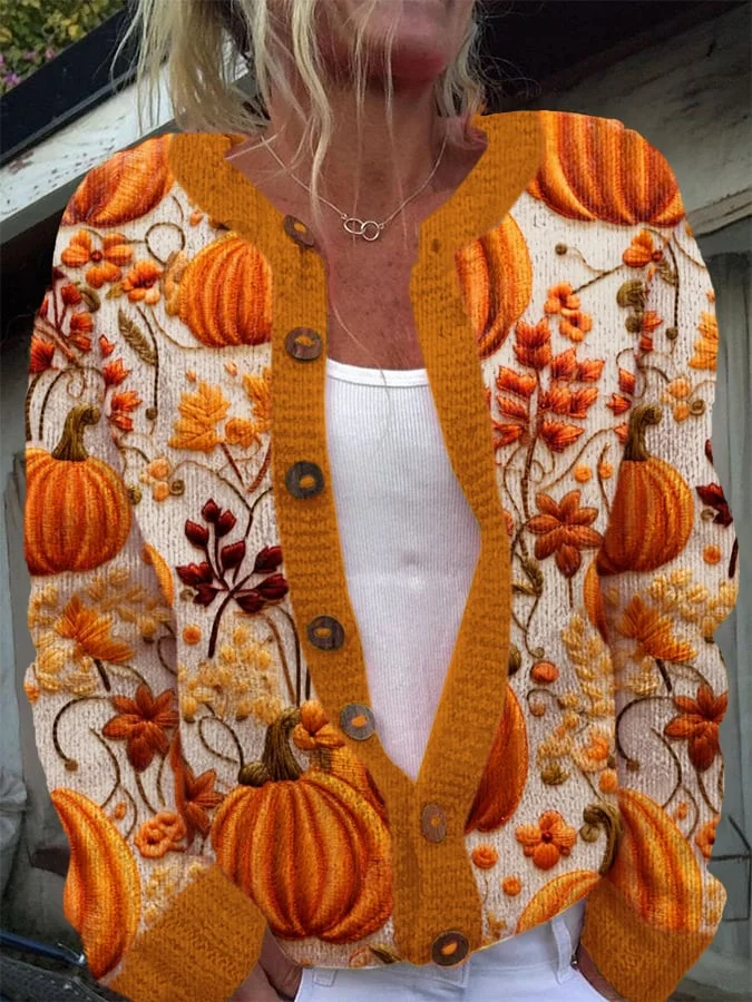 Women's Thanksgiving Fall Pumpkin Knit Cardigan