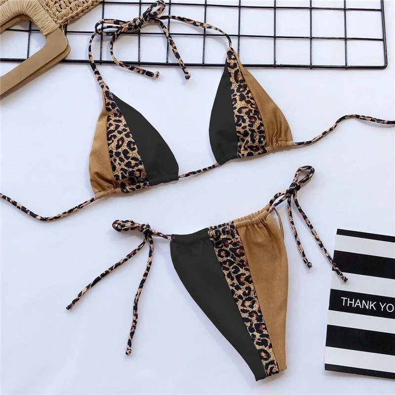 Peachtan Halter Leopard Bikini 2020 Ladies Swimwear Women Sexy Swimsuit Female Bathing Suit Summer Beach Wear Micro Bikini Set
