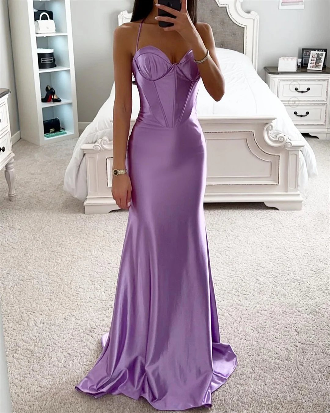 Sexy Purple Sling Satin Dress