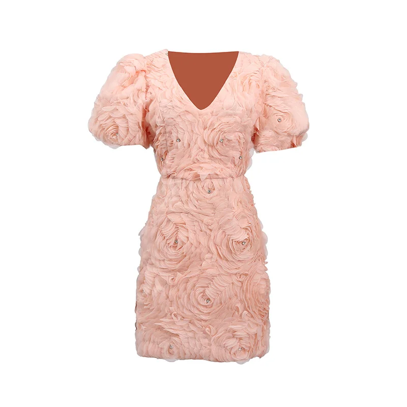Brownm Brownm Style French Light Luxury Dress Woman 2025 Summer New Sweet Fresh Three-Dimensional Flowers High Waist Short Skirt Woman