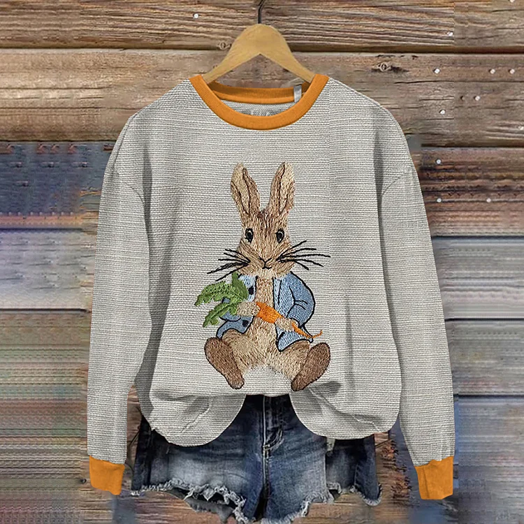 VChics Rabbit Print Crew Neck Casual Sweatshirt