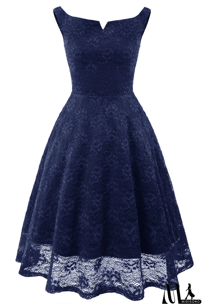 MidiSono - Black Off-the-shoulder Lace Homecoming Prom Dress