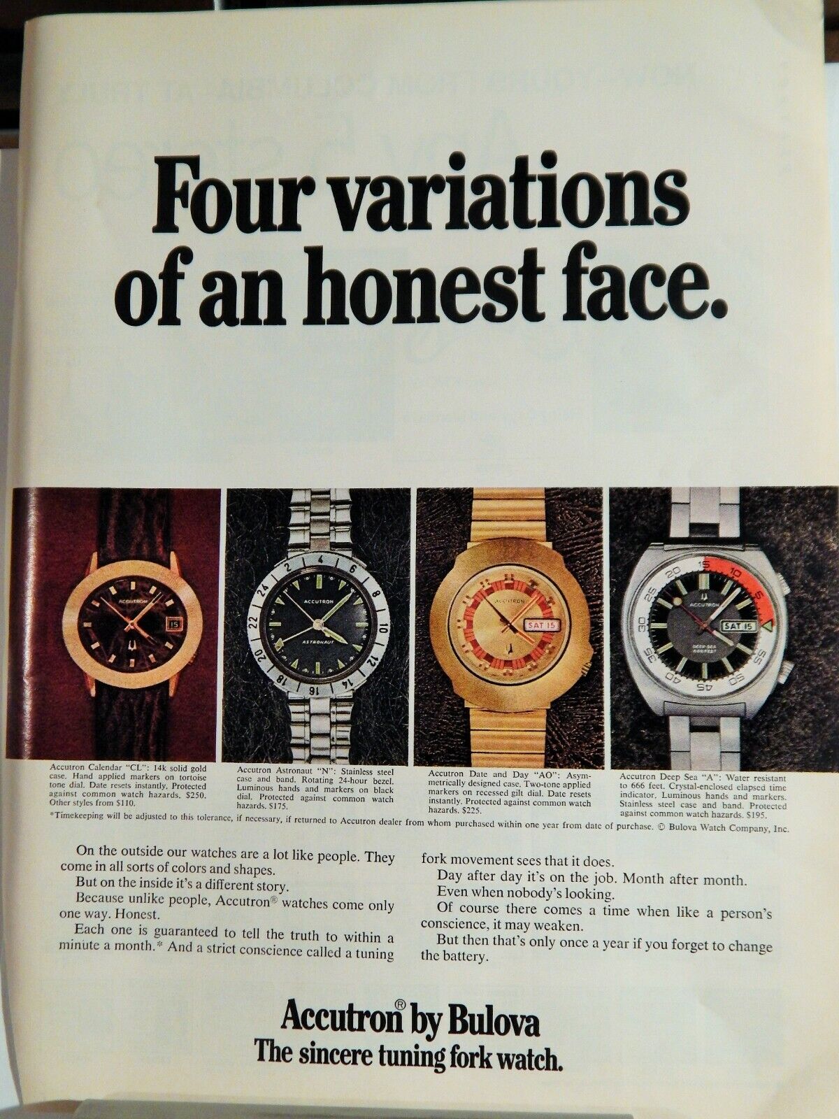 ACCUTRON BY BULOVA MENS WRISTWATCH 1971 VINTAGE Photo Poster painting AD, RARE SOUGHT EPHEMERA