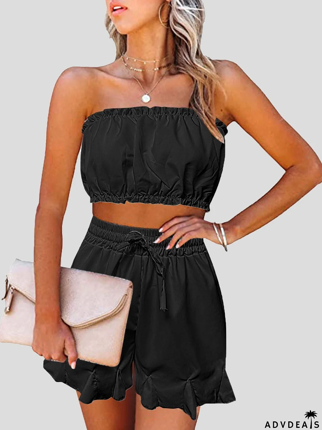 Women's Sets Printed Wrap Chest Sleeveless Top & Shorts Two-Piece Set