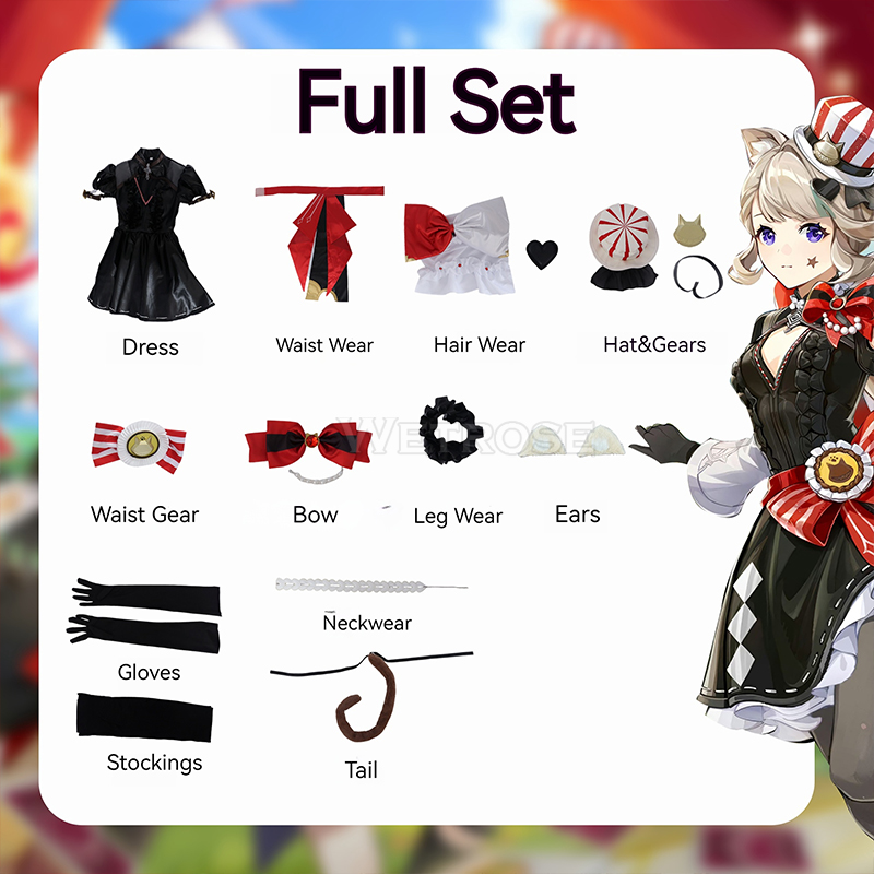 [Wetrose] In Stock Lynette Lyney Red K Collab Genshin Impact Cosplay Costume Doujin Fanart Hat Wig Full Set
