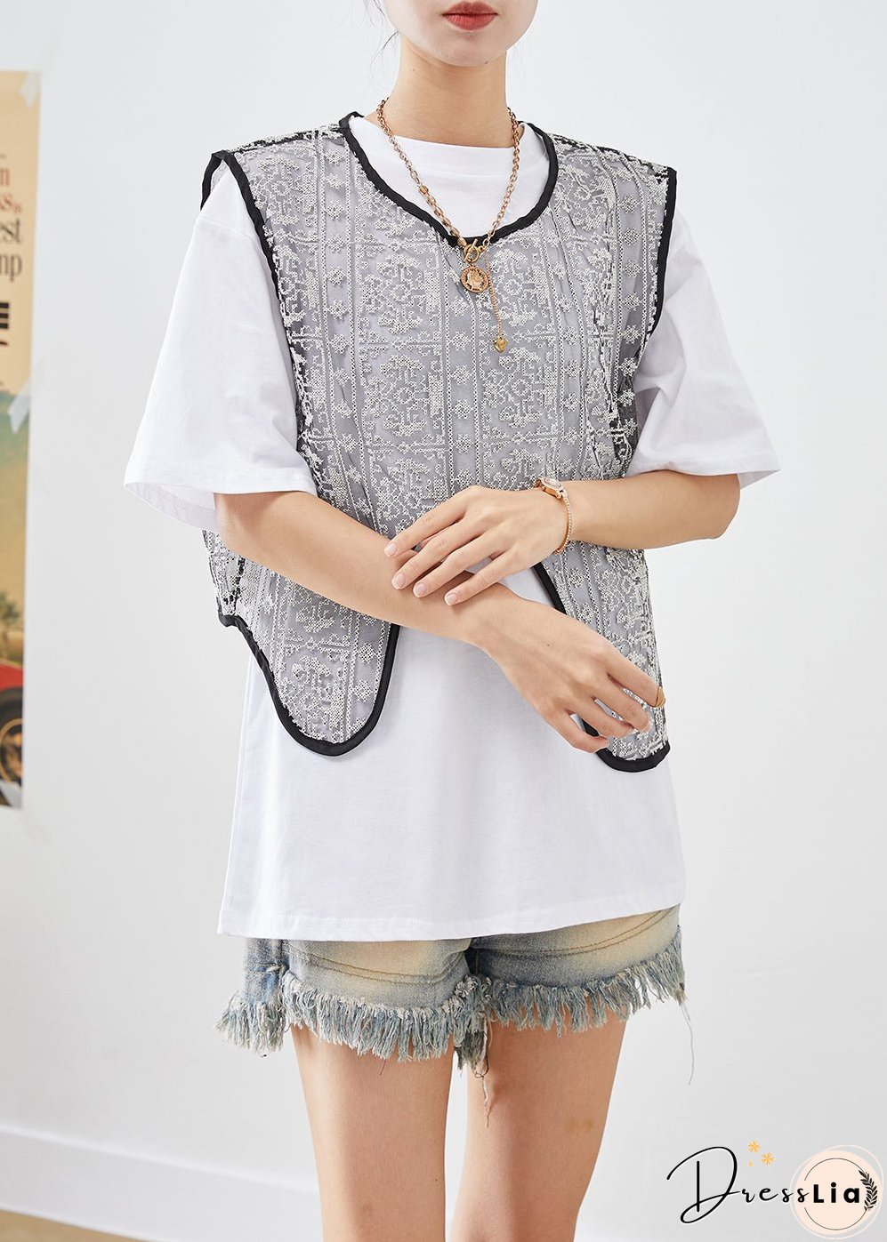 French White Embroideried Tulle Vest And Tank Two Pieces Set Summer