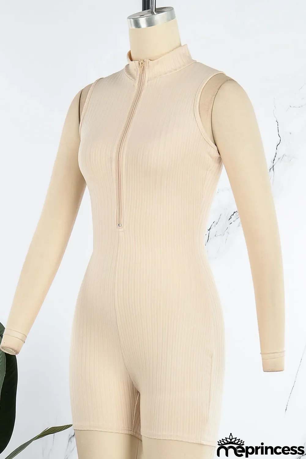 Pink Casual Solid Patchwork Zipper Collar Skinny Jumpsuits